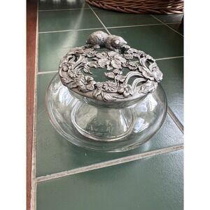 Rawcliffe Kitten Cat Potpourri Glass Bowl - Pewter Top Lid 1992